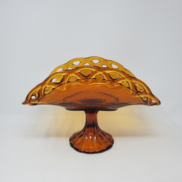 VTG Indiana Glass Colony Amber Pedestal Banana Stand - Picture 3 of 3